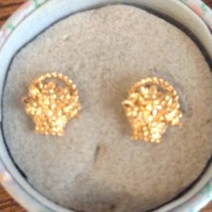 Vintage Gold tone Flower Basket  stud earrings with surgical steel post 1988